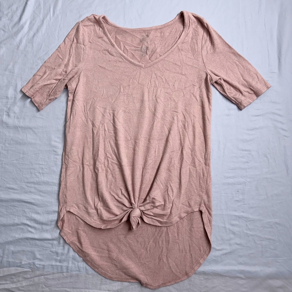 Wonder Nation Girls Pink Marled Knit Tie Front Tunic Top Shirt Size M 7/8